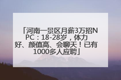 河南一景区月薪3万招NPC：18-28岁，体力好、颜值高、会聊天！已有1000多人应聘
